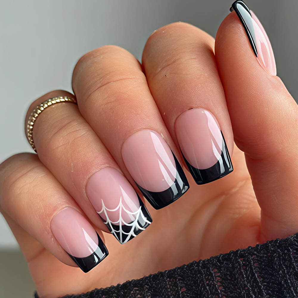 Nail Art Pink - 24枚入り ハロウィンつけ爪 ピンク 可愛いゴースト スパイダーウェブ フェイクネイル