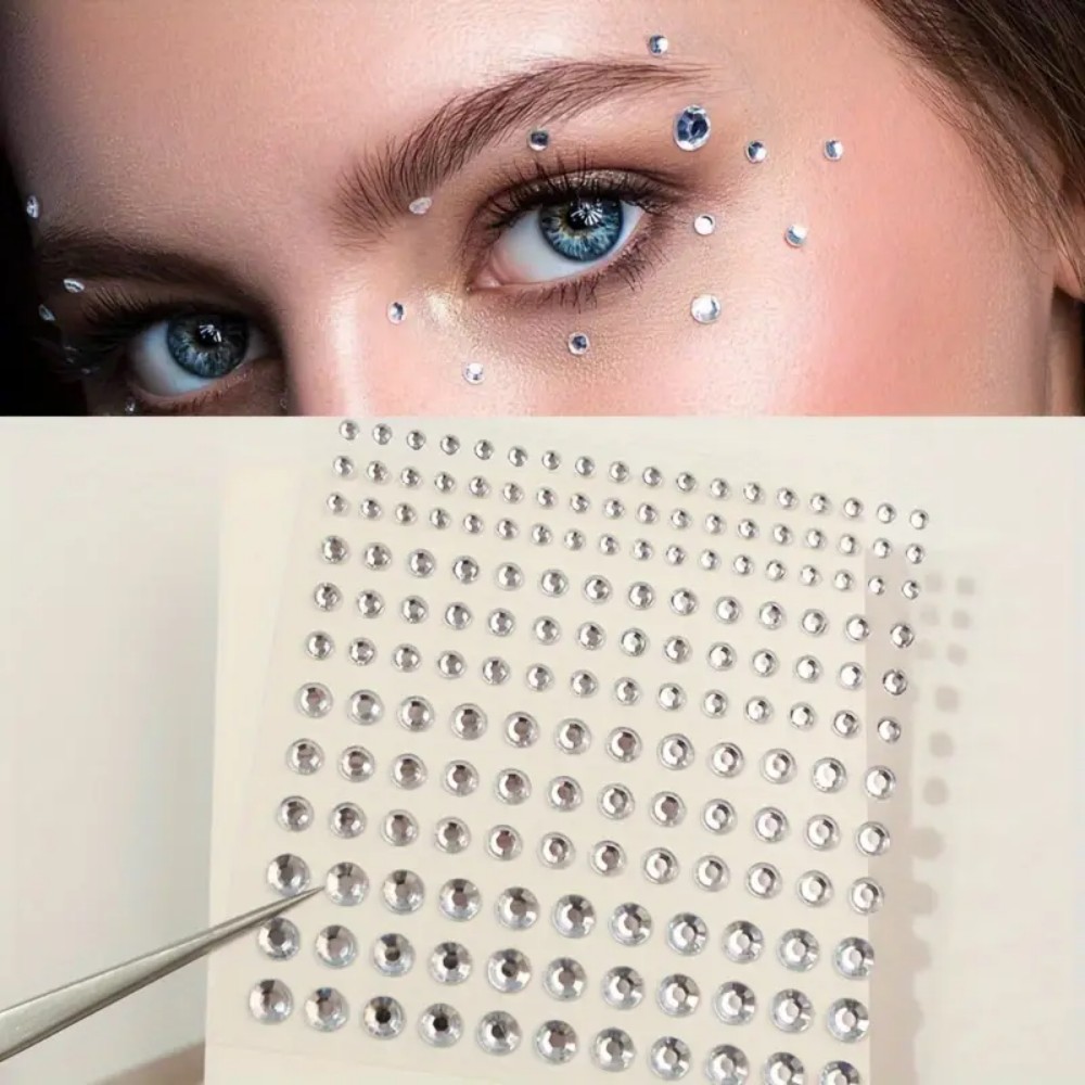 Rhinestone Nail Gem - 165 個の自己粘着ラインストーンステッカー、白いラウンド宝石メイクアップ目顔髪爪ボディ DIY 工芸品装飾デカール