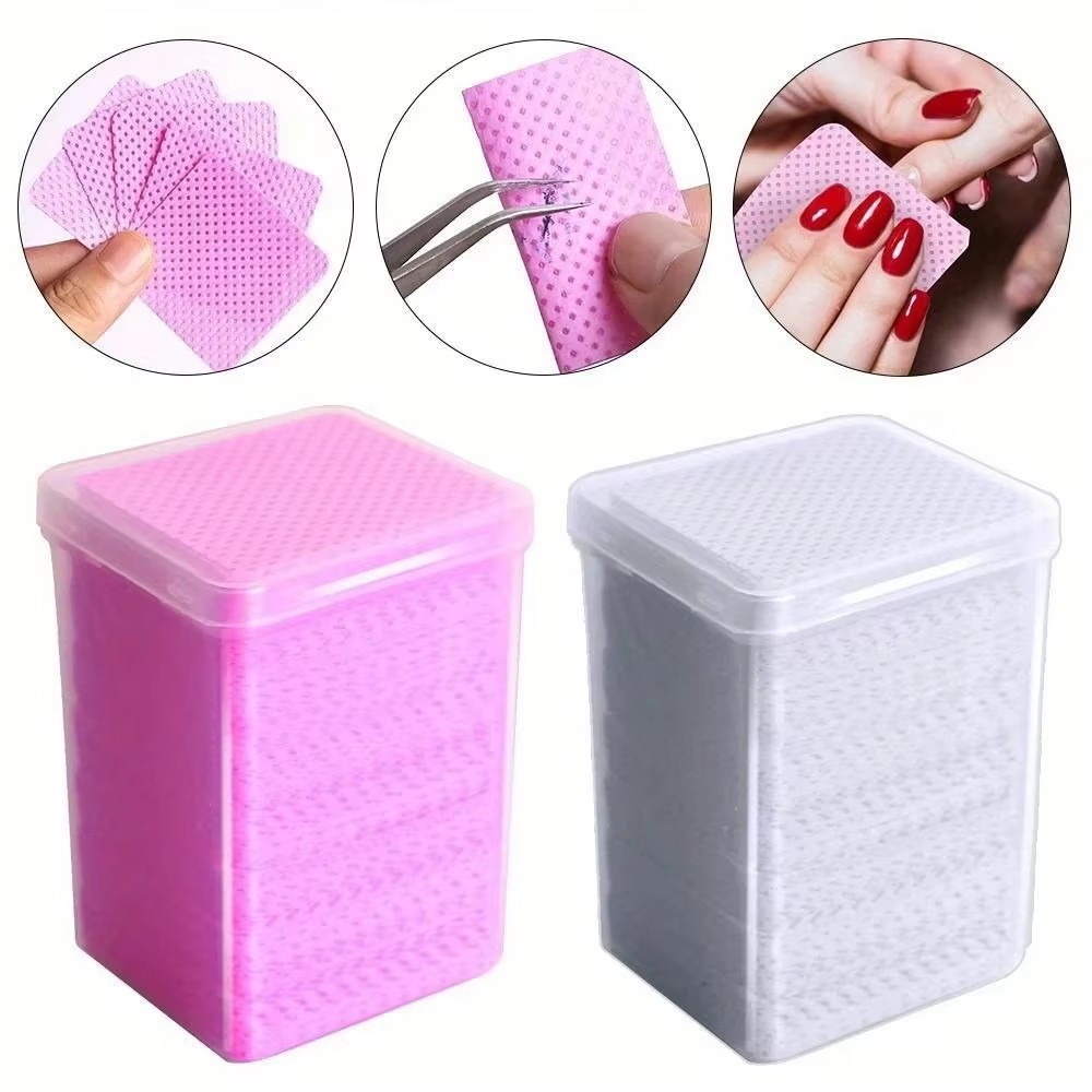 Nail Art Pink - 200枚入り ピンクの糸くずの出ないネイルポリッシュリムーバーワイプ UVジェルグルー除去用コットンパッド マニキュア＆メイクアップクリーニングツール用