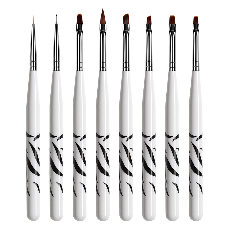 Nail Art Zebra Design - 8 個のゼブラプリントネイルアートブラシセット、アクリルジェルネイルデザイン用ナイロンヘアライナーペイントブラシ、マニキュアツール