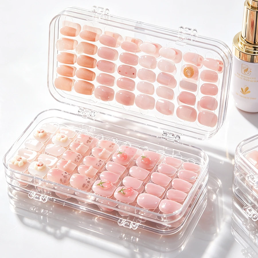 Nail Art Navy - クリア折りたたみ式プレスオンネイル収納ボックス、防塵ネイルチップディスプレイオーガナイザーケース（サロン＆DIYネイルデザイン用）