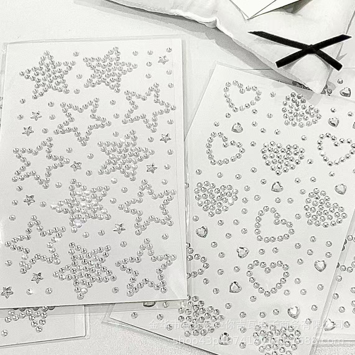Rhinestone Nail Gem - シルバースターハートラインストーンステッカー フラットバックジェム DIYネイルアート カードデコレーション スクラップブック用品 ブロガースタイル