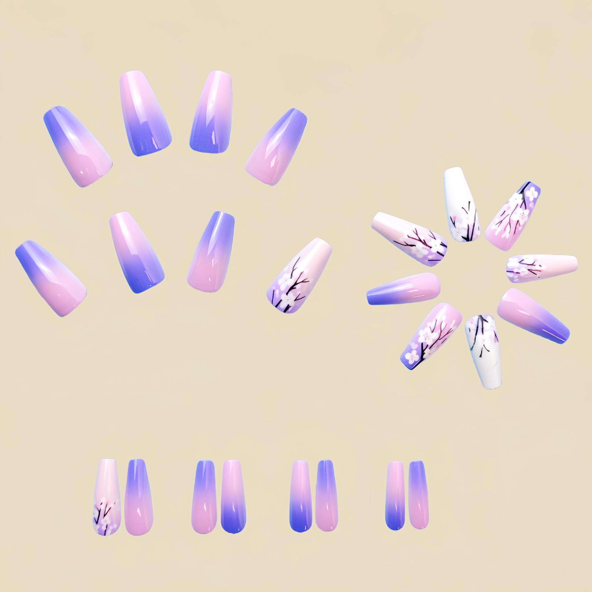 女性・女の子向けミディアムサイズのフェイクネイル、グラデーシ - Nail Art Flower のレビューと価格
