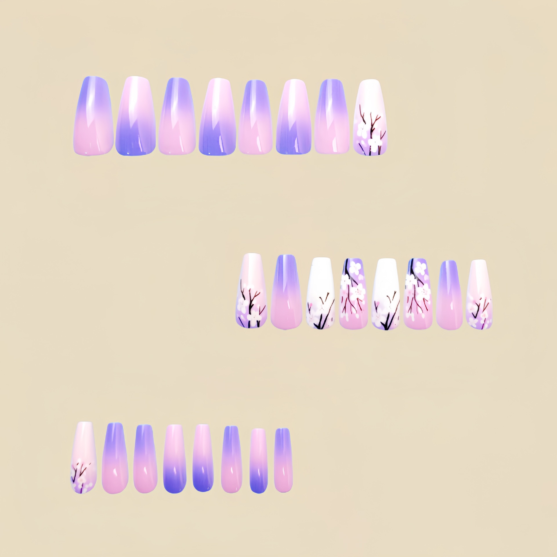 女性・女の子向けミディアムサイズのフェイクネイル、グラデーシ - Nail Art Flower のレビューと価格