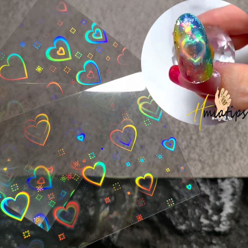 2個ホログラフィックオーロラハートネイルステッカーオーロラレ - Nail Art Lotso のレビューと価格