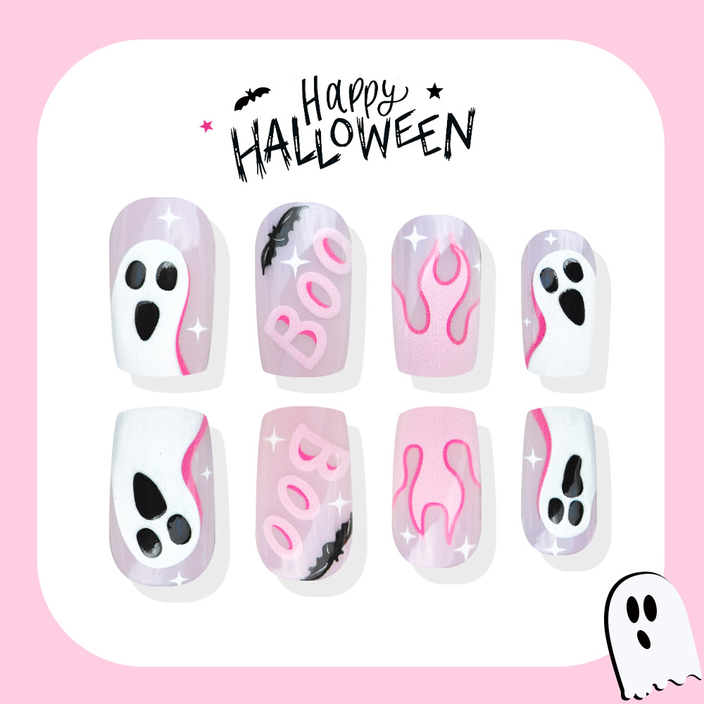 24枚入り ハロウィンつけ爪 ピンク 可愛いゴースト スパイ - Nail Art Pink のレビューと価格
