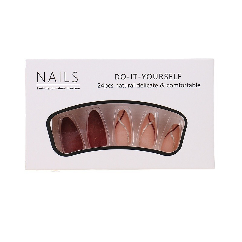 24 個ミッドレングスアーモンドゴールドストライプミディアム - Nail Art Pink のレビューと価格
