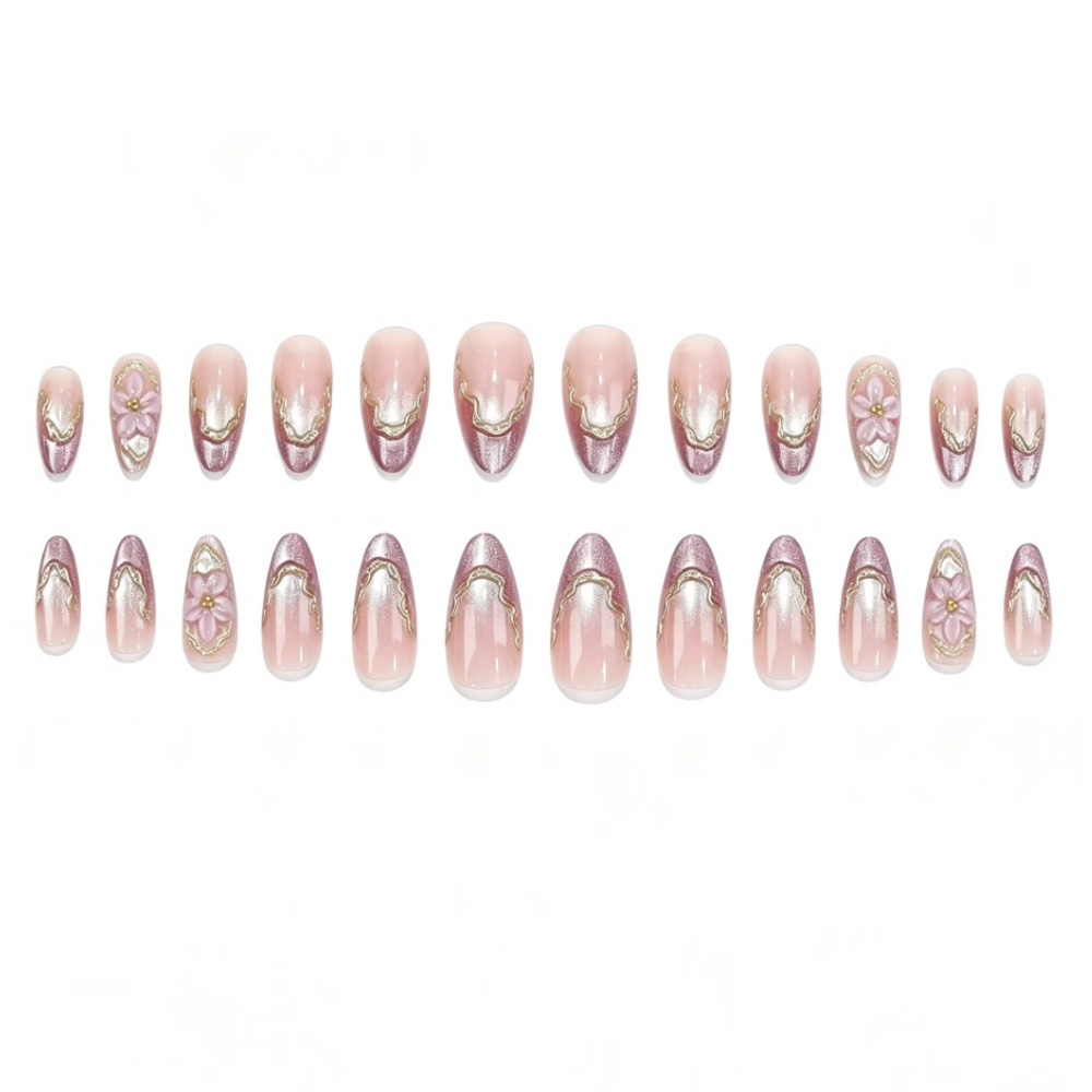 3Dフラワーデザインのフェイクネイル、光沢のあるキャットアイ - Nail Art Flower のレビューと価格