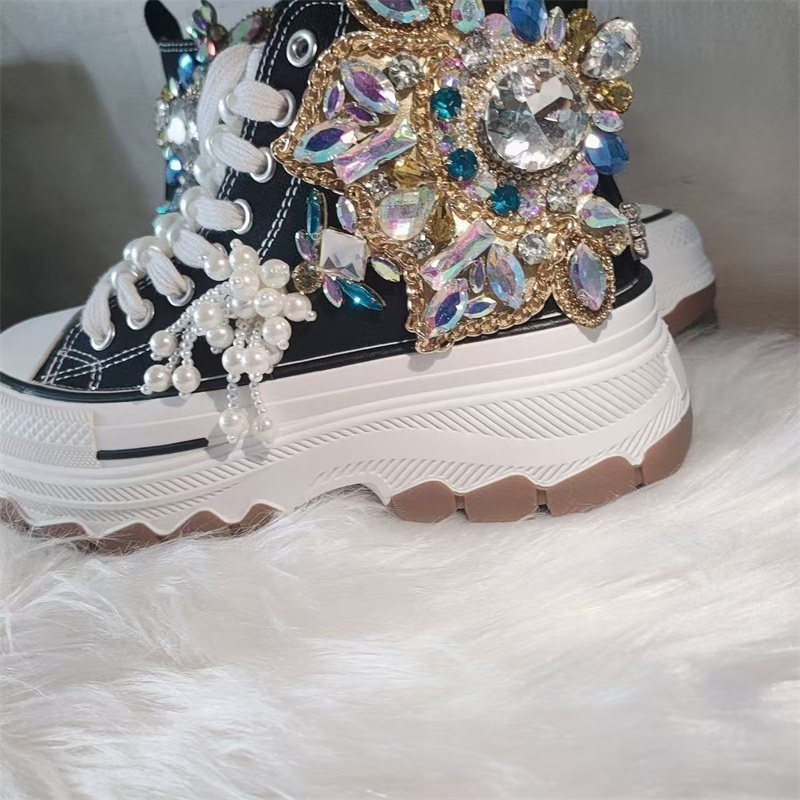 女性用キャンバスシューズ,厚手のソール,ハイトップ,裸のビー - Rhinestone Nail Gem のレビューと価格