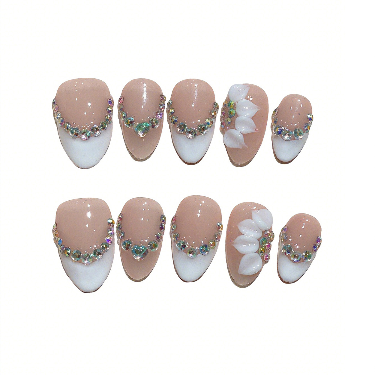 10個入りショートアーモンド型ハンドメイドつけ爪キット、ホワ - Nail Art Flower のレビューと価格