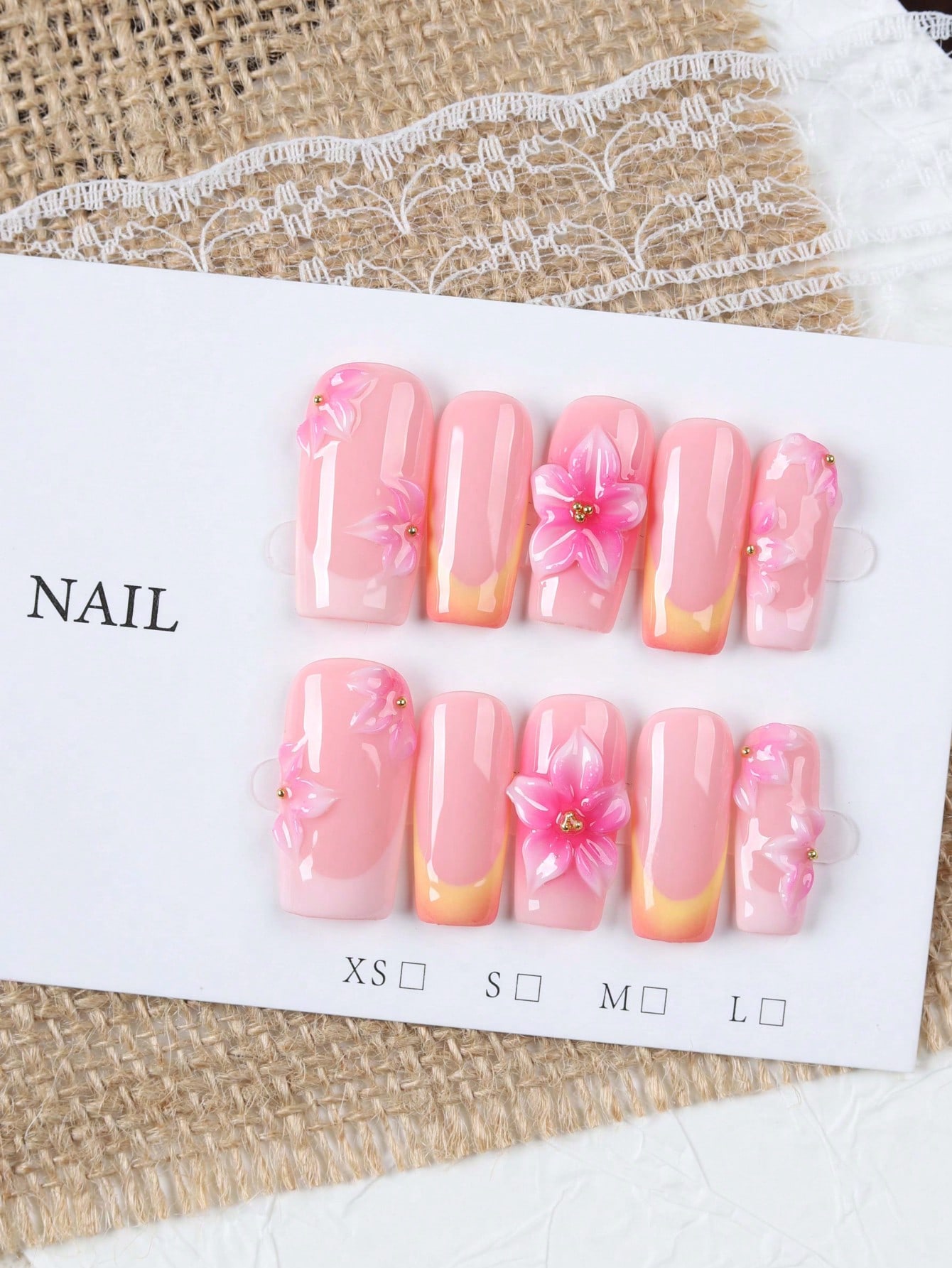 10枚入りミディアムレングスの長方形ヌードピンクとオレンジの - Nail Art Pink のレビューと価格