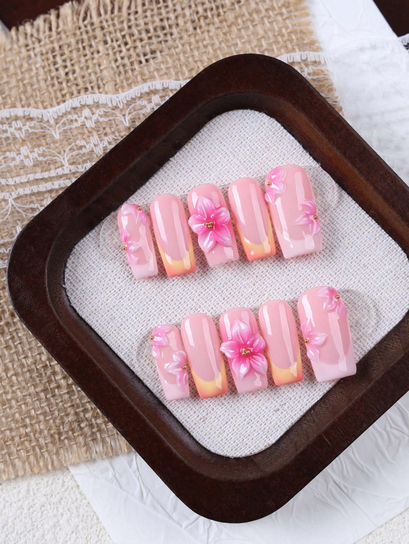 10枚入りミディアムレングスの長方形ヌードピンクとオレンジの - Nail Art Pink のレビューと価格