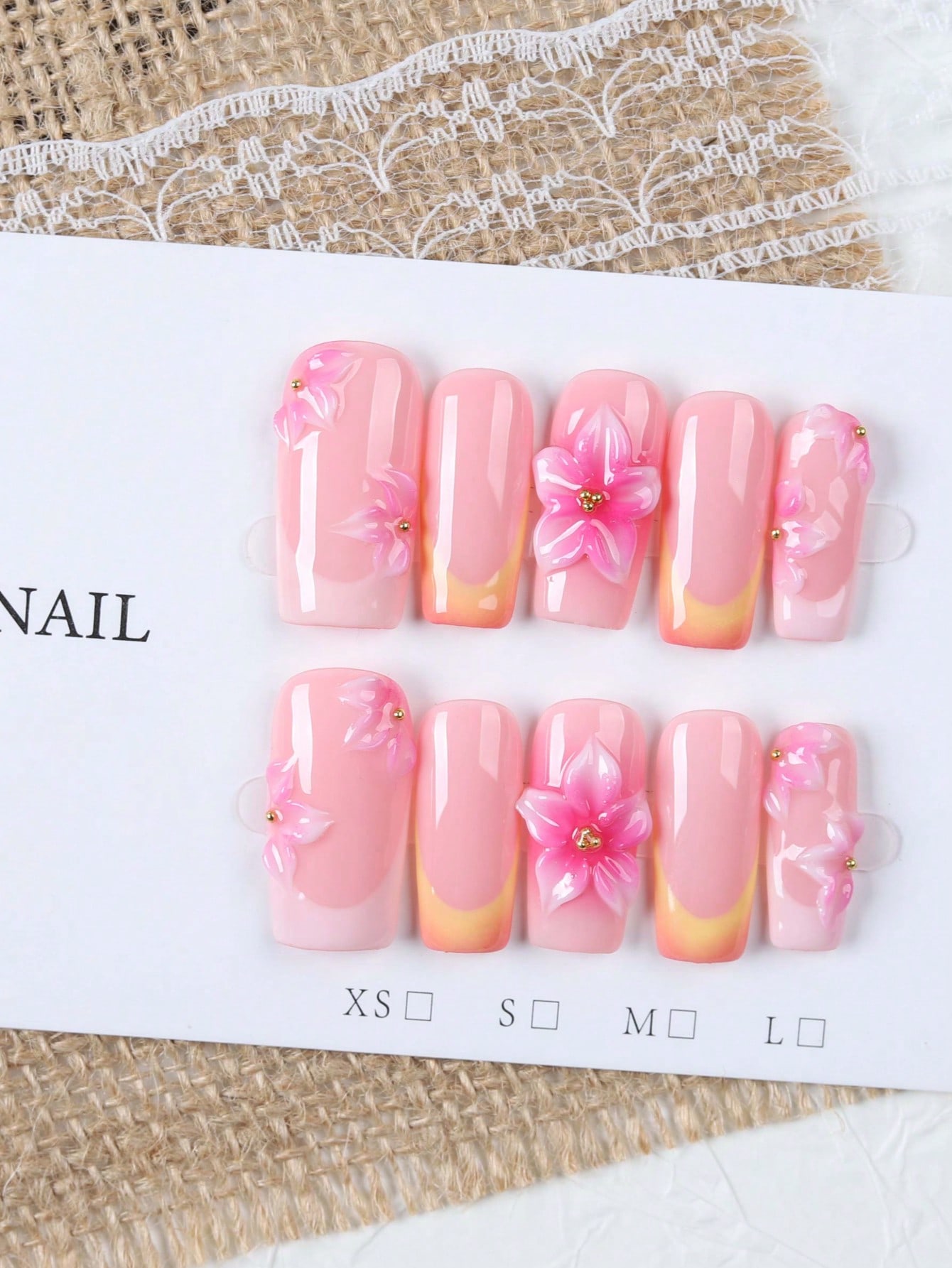 10枚入りミディアムレングスの長方形ヌードピンクとオレンジの - Nail Art Pink のレビューと価格
