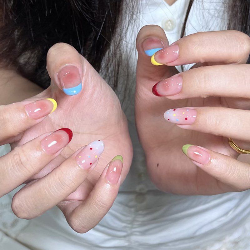 24枚入りアーモンド型つけ爪セット、水玉模様フルカバー仕上げ - Nail Art Pink のレビューと価格