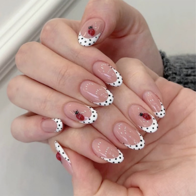 24枚入りアーモンド型つけ爪セット、水玉模様フルカバー仕上げ - Nail Art Pink のレビューと価格