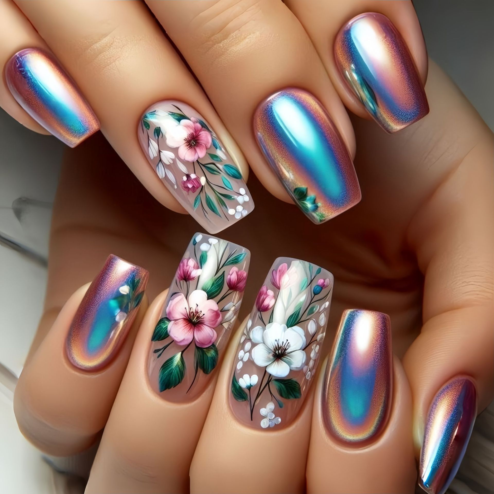 女性・女の子向けミディアムロングフェイクネイル、蝶・花・かわ - Nail Art Flower のレビューと価格