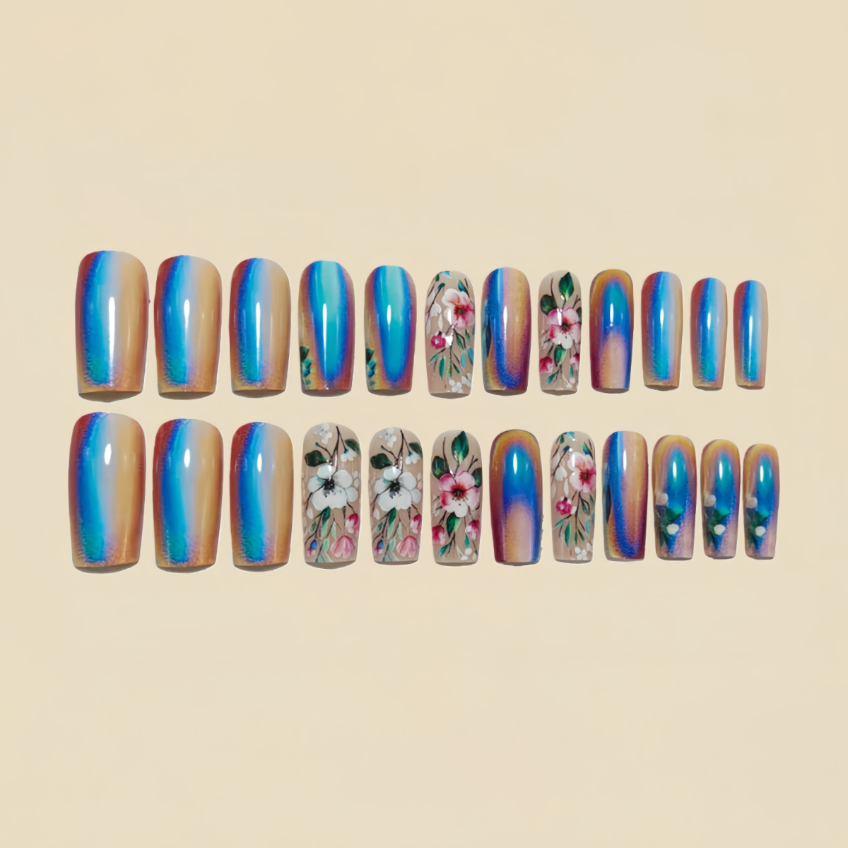 女性・女の子向けミディアムロングフェイクネイル、蝶・花・かわ - Nail Art Flower のレビューと価格