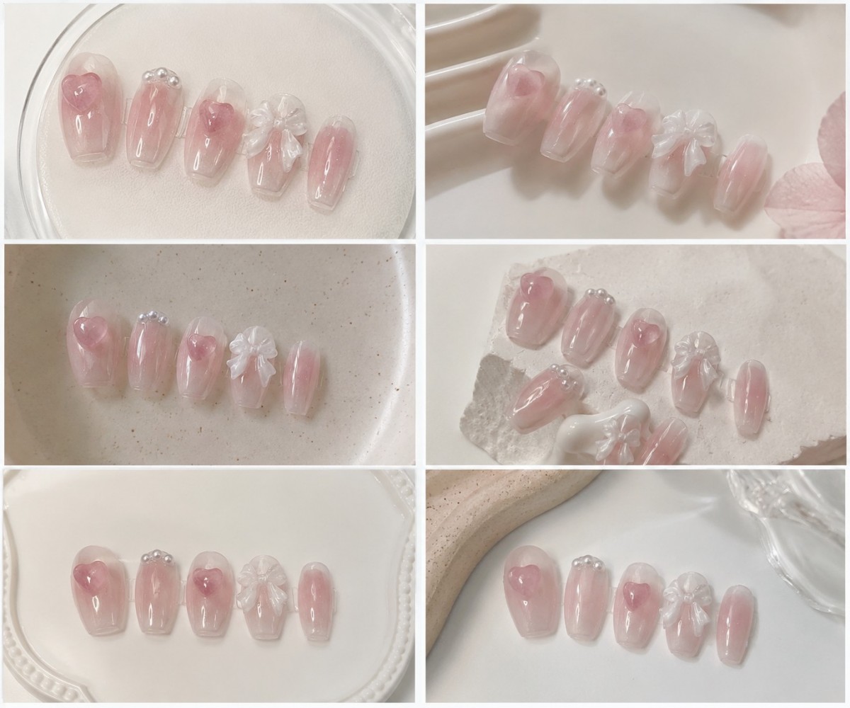 かわいいピンクの甘いプリンセス取り外し可能な手作りウェアネイ - Nail Art Pink のレビューと価格