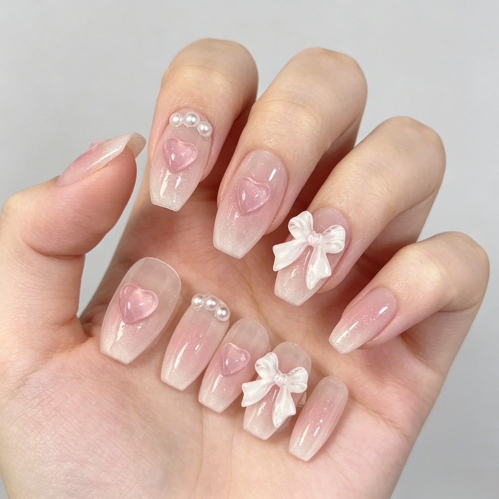 かわいいピンクの甘いプリンセス取り外し可能な手作りウェアネイ - Nail Art Pink のレビューと価格