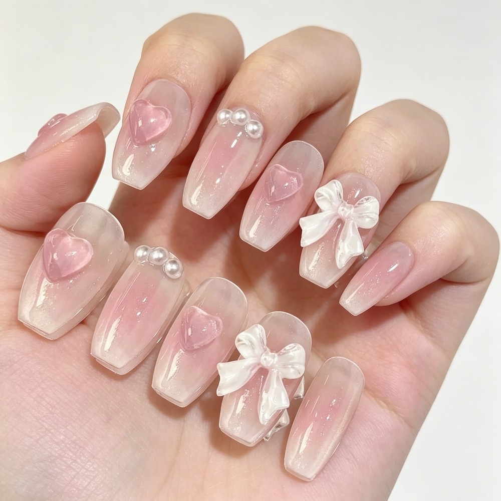 かわいいピンクの甘いプリンセス取り外し可能な手作りウェアネイ - Nail Art Pink のレビューと価格