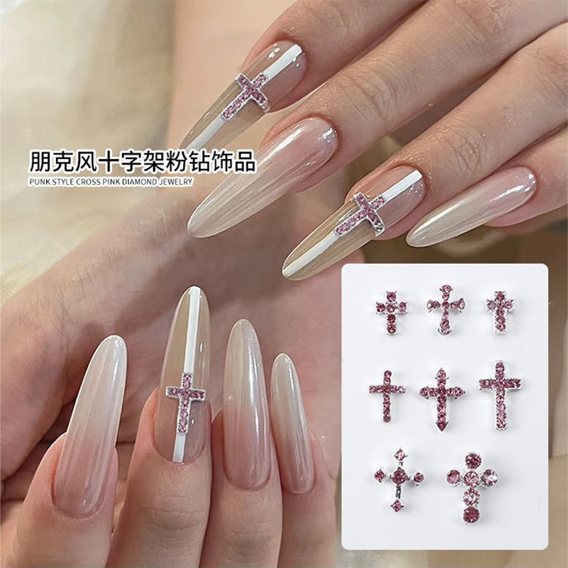 10 個パンクスパークルピンクダイヤモンド象嵌クロスシルバー - Nail Art Lotso のレビューと価格