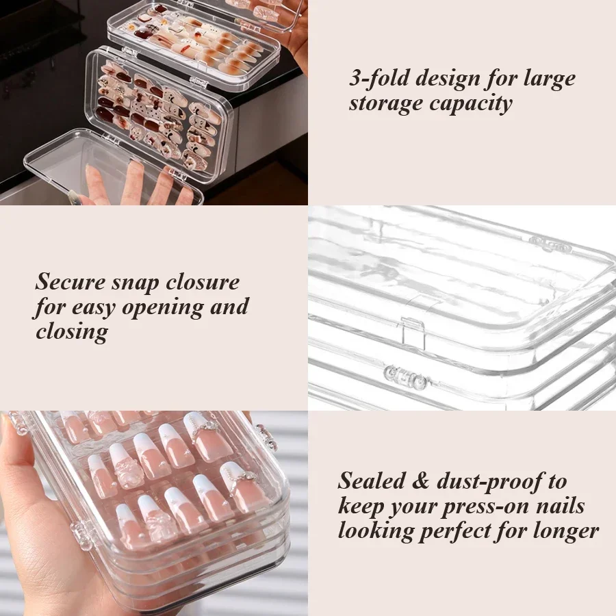クリア折りたたみ式プレスオンネイル収納ボックス、防塵ネイルチ - Nail Art Navy のレビューと価格