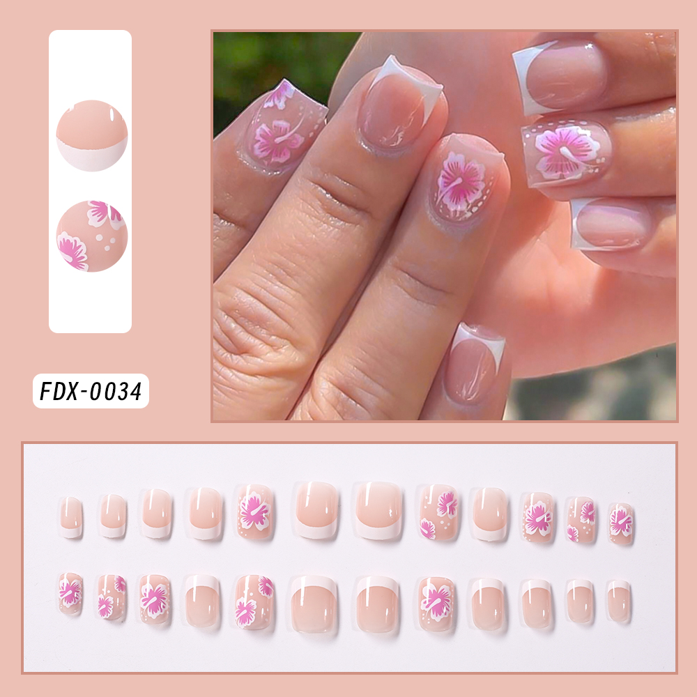 24 個フレンチフラワー付け爪ピンクハイビスカスデザインフル - Nail Art Flower のレビューと価格
