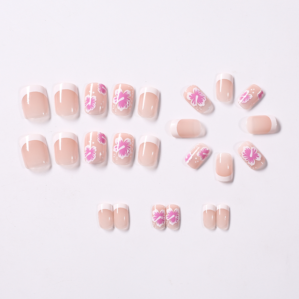 24 個フレンチフラワー付け爪ピンクハイビスカスデザインフル - Nail Art Flower のレビューと価格