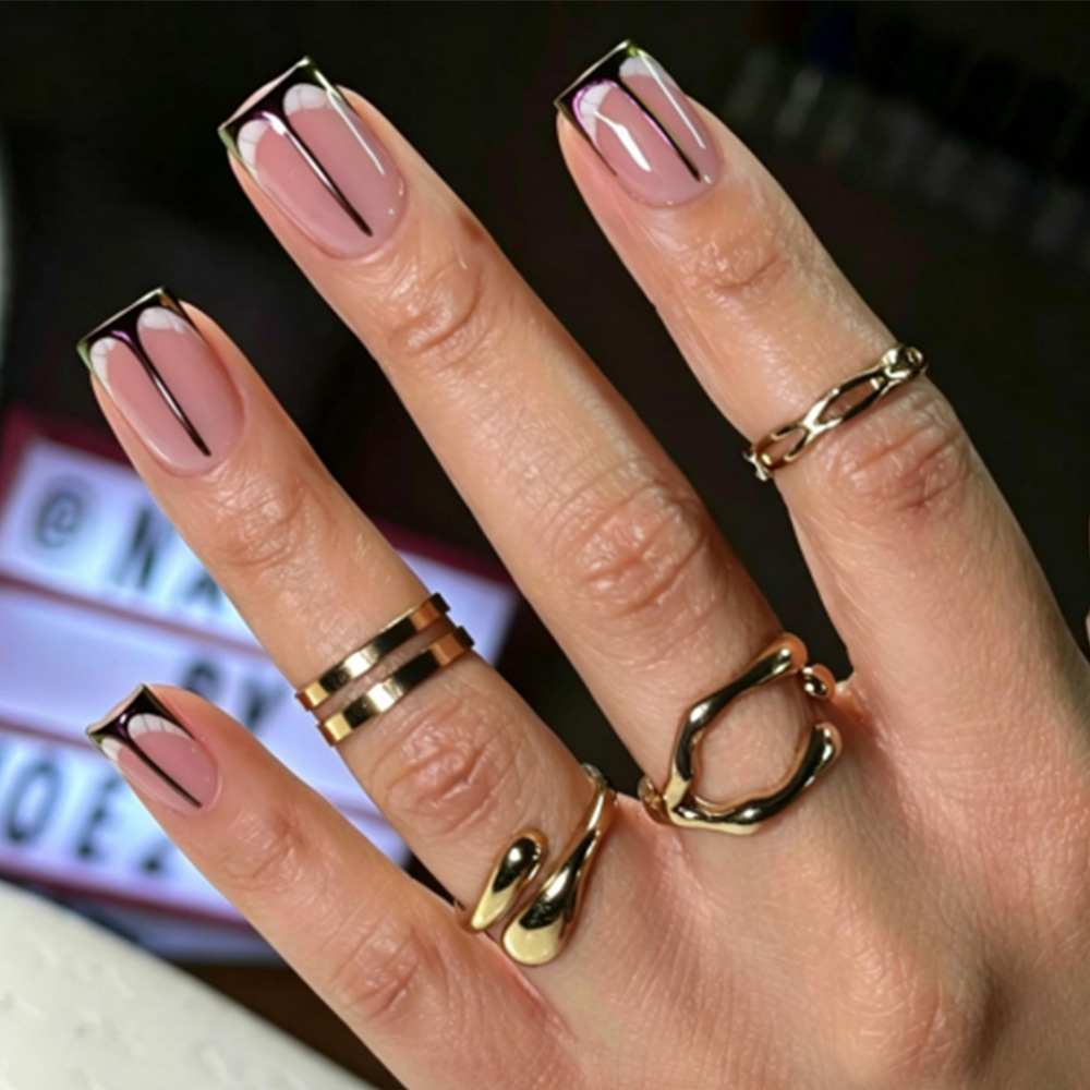 24枚入り ピンクの取り外し可能なネイルパッチ フレンチホワ - Nail Art Pink のレビューと価格