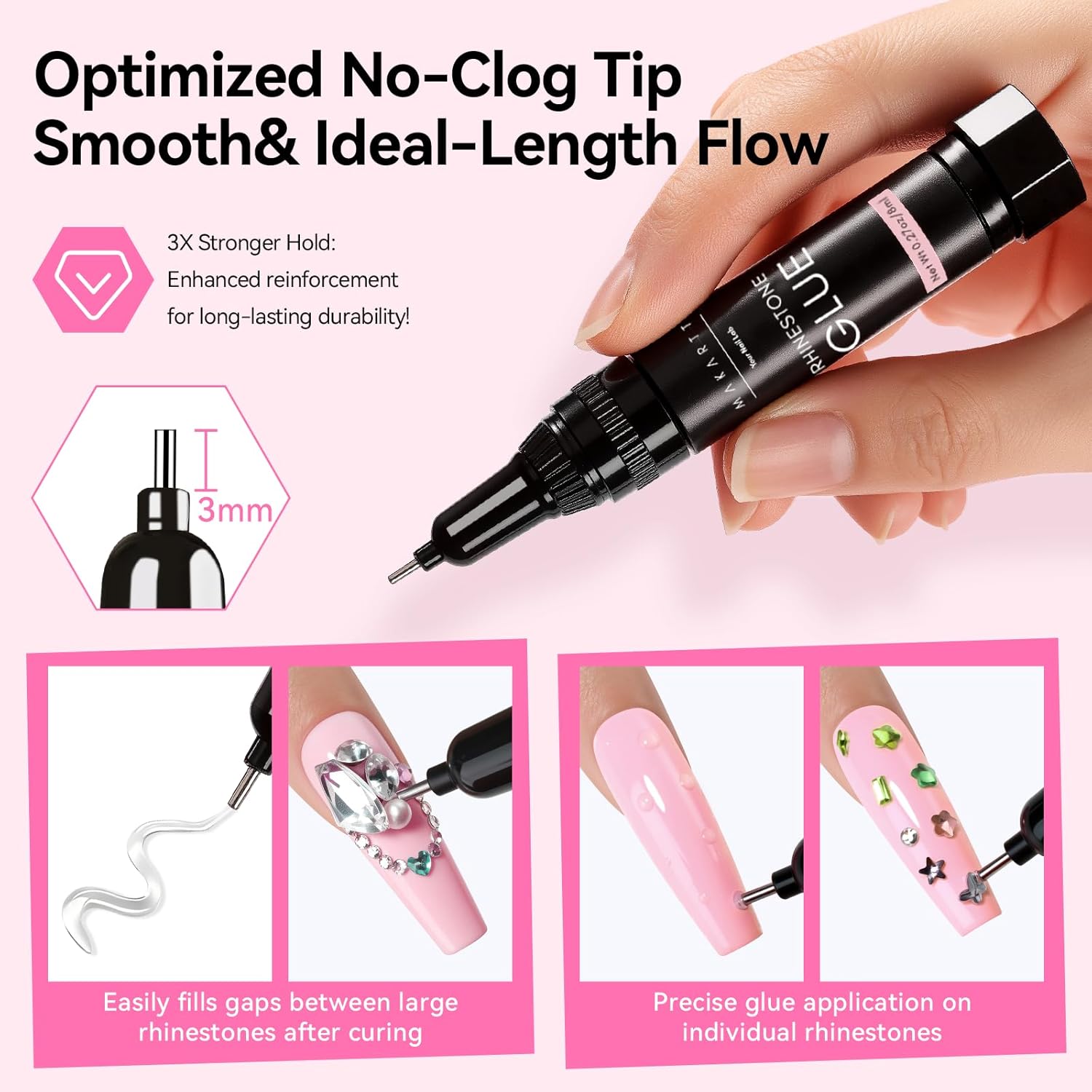 4個入り マカート ネイルラインストーン接着剤 8ml 強力 - Rhinestone Nail Gem のレビューと価格